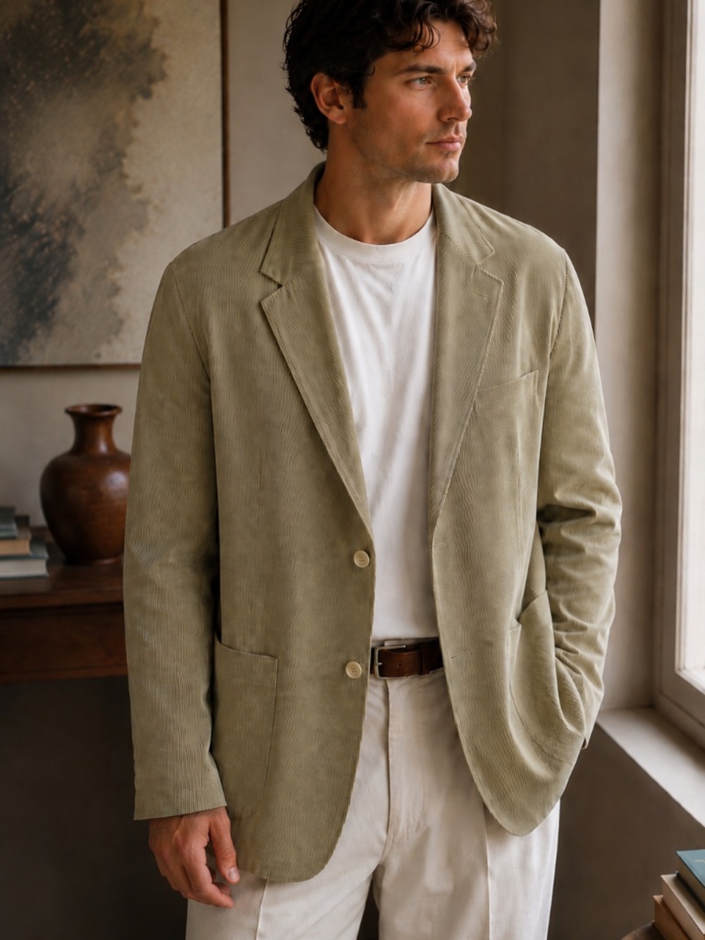 Torras Spain Natural Leather‎ Micro Stripe Blazer Jacket USA 48